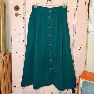 Vintage Teal Green Button-Down A-Line Skirt